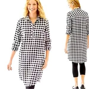 J.Jill Buffalo Plaid Pop Over Shirt Dress With Roll Tab Sleeves 100# Rayon Sz LG